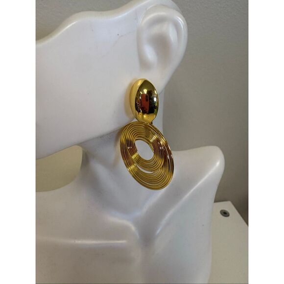 Double Gold Ring Statement Earrings pearl - Picture 2 of 2